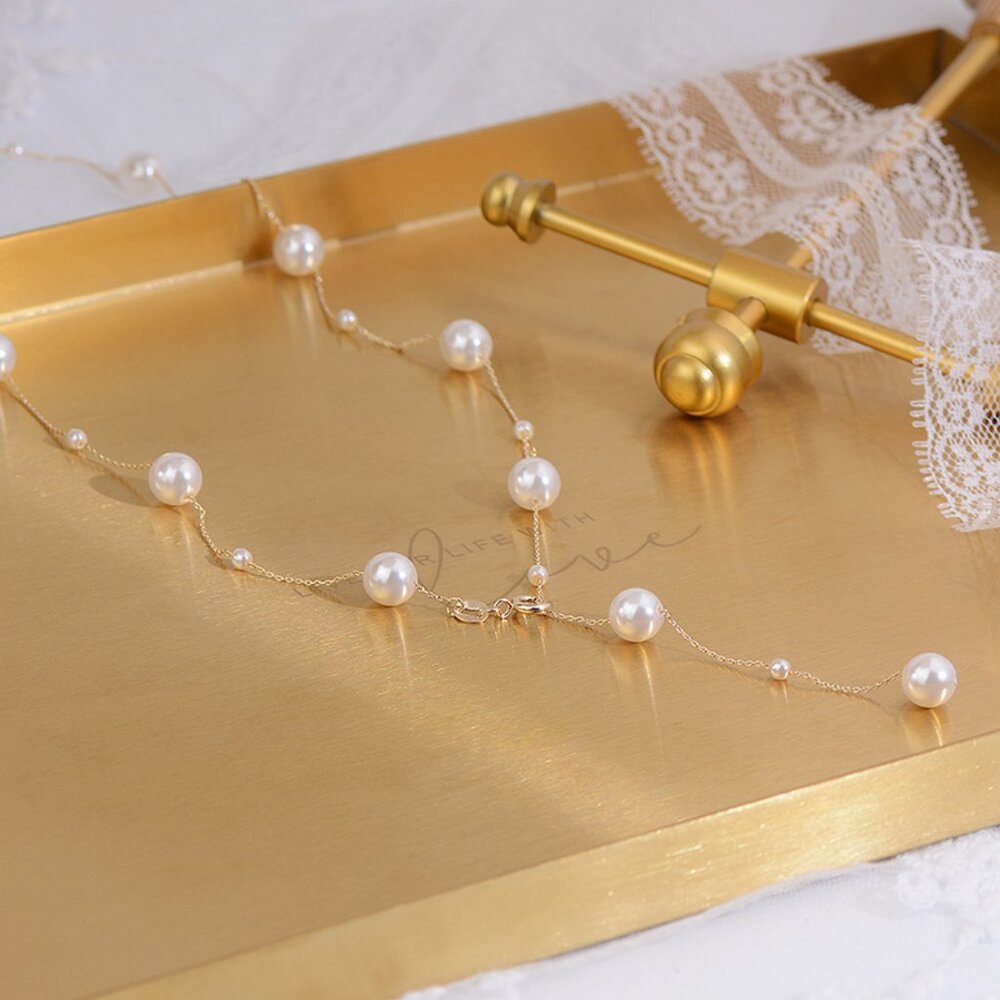 NEW 14K Gold Plated Pearl Station Necklace - Picture 7 of 14